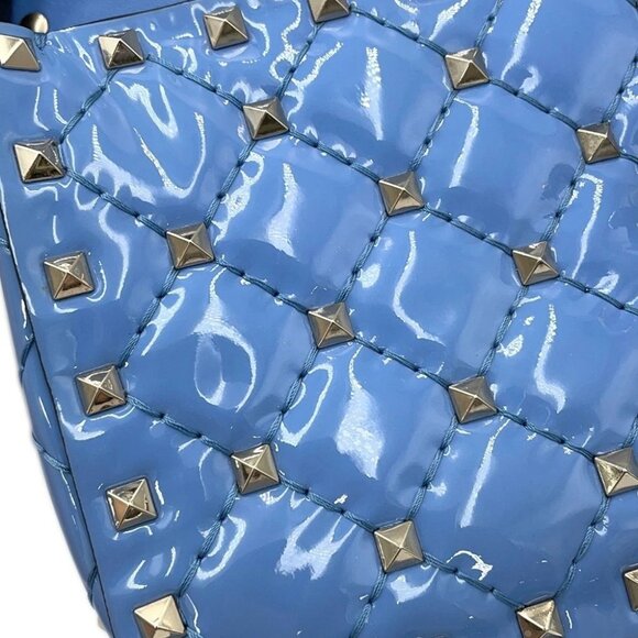 Valentino Garavani Rock Studded Spike Bag Size Small Patent Leather Blue - Picture 8 of 16
